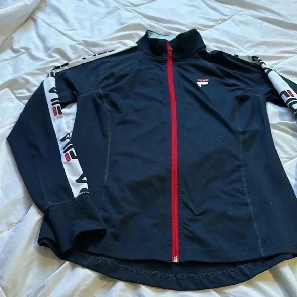 Fila Sport Womens Jacket Medium Navy Blue Red White Stripe Full Zip Active - Picture 2 of 6